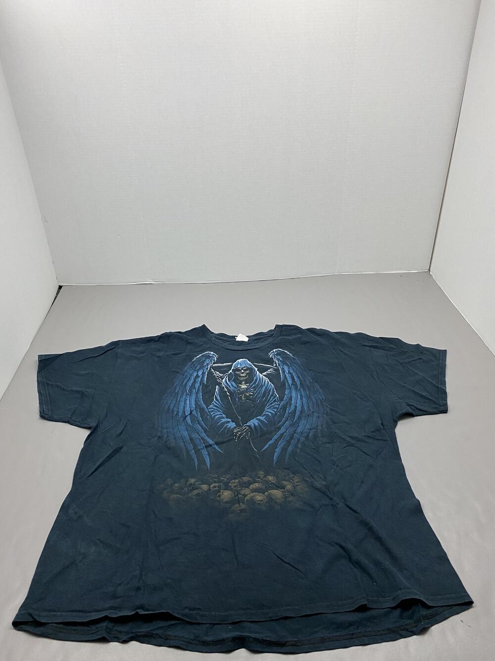 Grim Reaper Shirt Mens 3XL Black Skull Wings Graphic Tee Cotton Preshrunk